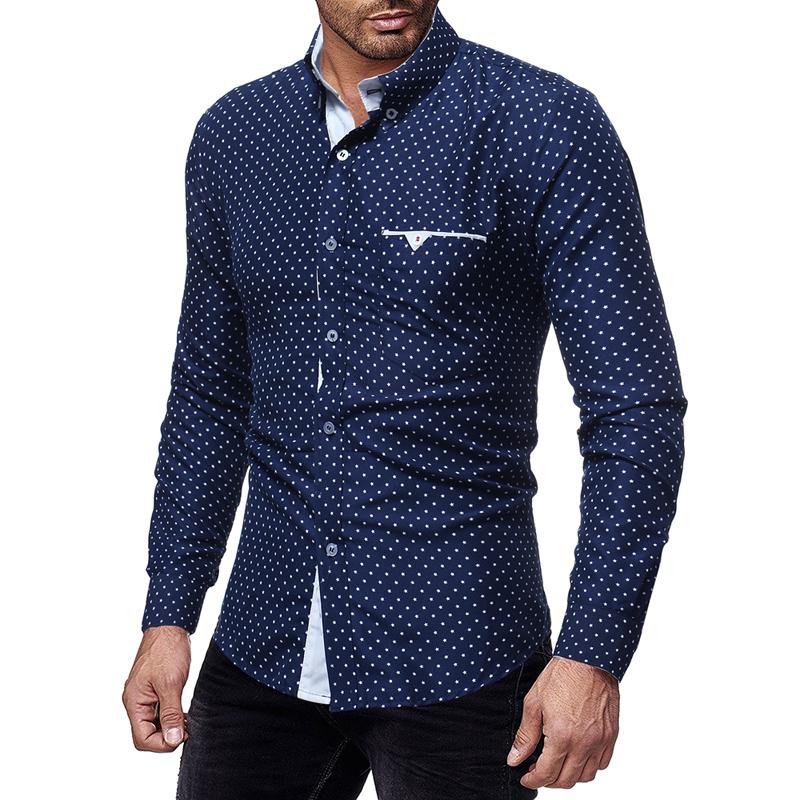 Mens Casual Star Print Lapel Long Sleeve Shirt 54263952Y