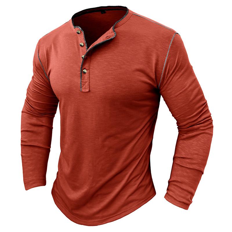 Mens Slub Cotton Crew Neck Long Sleeve Solid Henley T-Shirt 29496892X