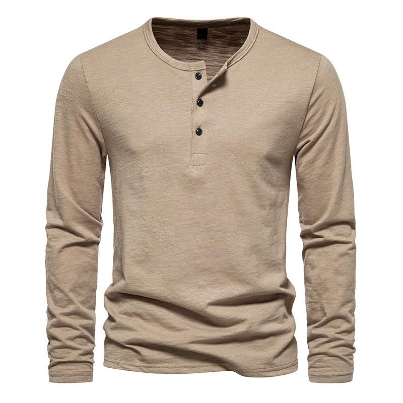 Mens Solid Color Henley Collar Casual Long Sleeve T-Shirt 76570084X