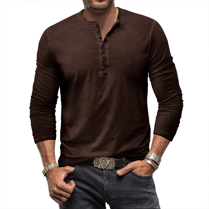 Mens Vintage Distressed Long Sleeve Henley T-Shirt 49710487M