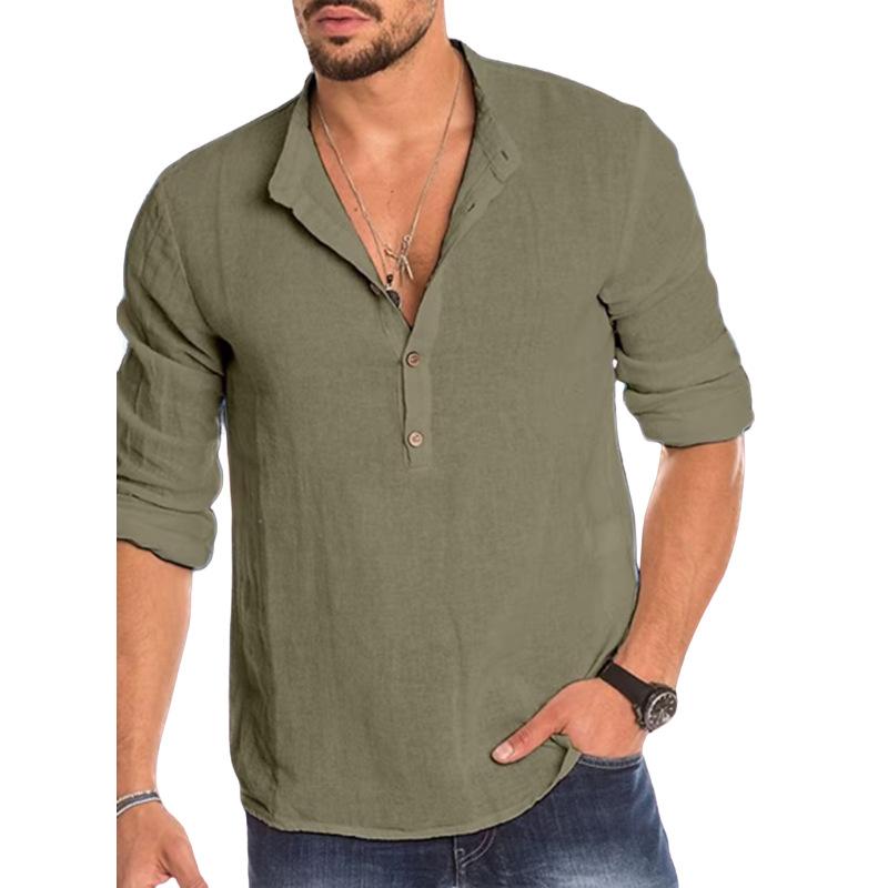 Mens Linen Loose Solid Color Cotton Linen Long Sleeve Shirt 45816673X