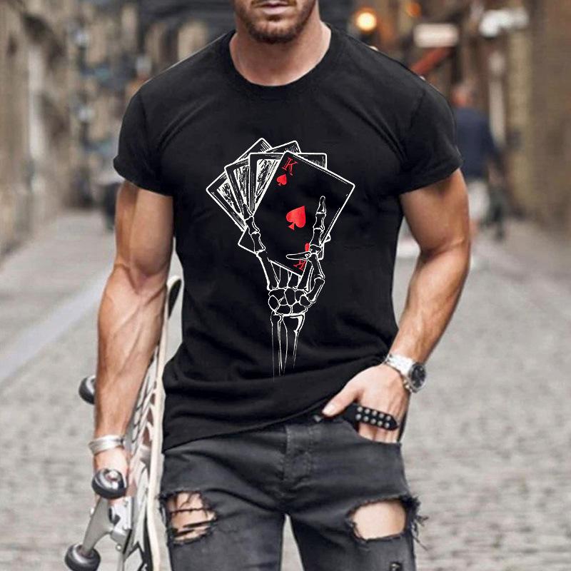 Mens Round Neck Poker Print Short Sleeve T-Shirt 12880204X