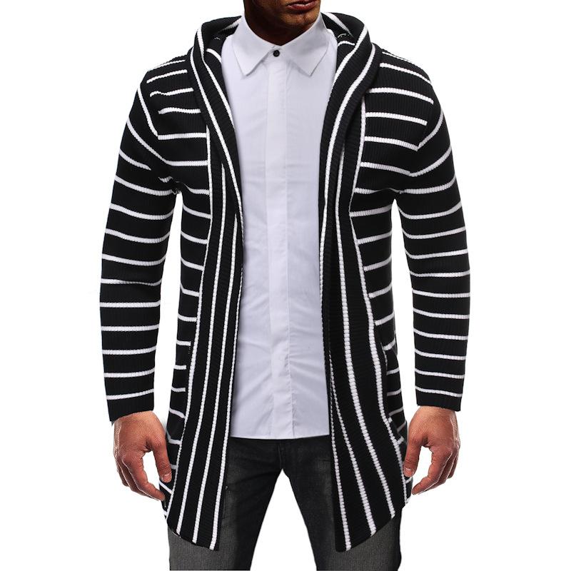 Mens Colorblock Striped Mid Length Hooded Cardigan 52461178X