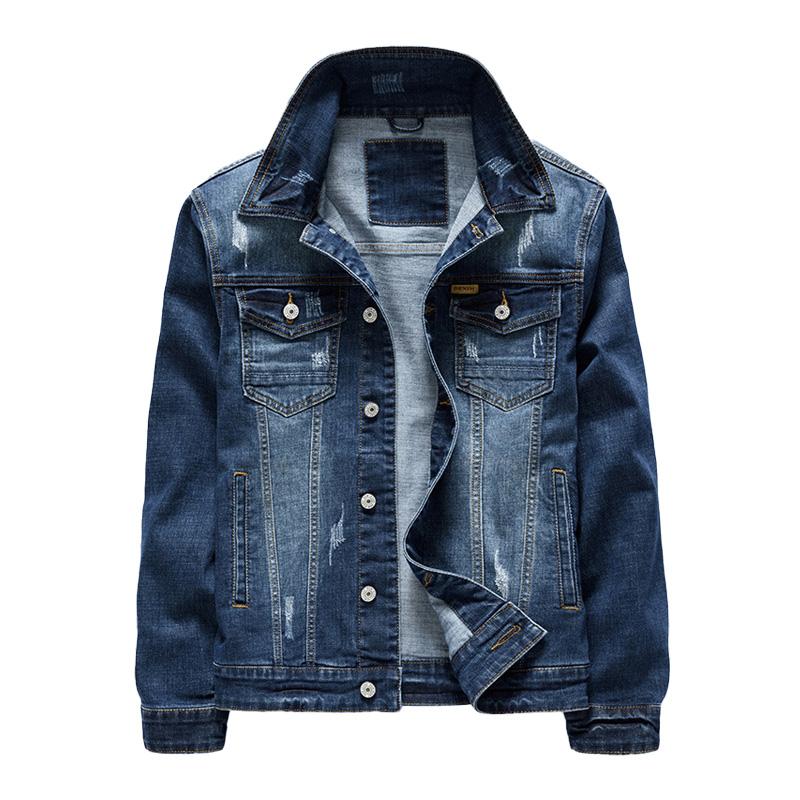 Mens Vintage Washed Distressed Frayed Lapel Single Breasted Denim Jacket 89629706M