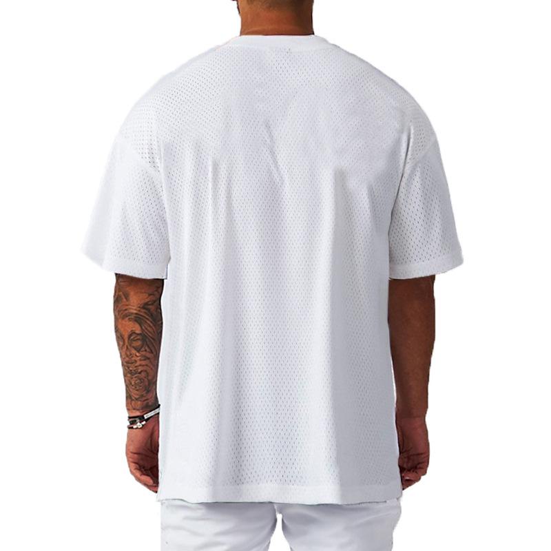 Mens Solid Loose Mesh Round Neck Short Sleeve T-shirt 07588166Z