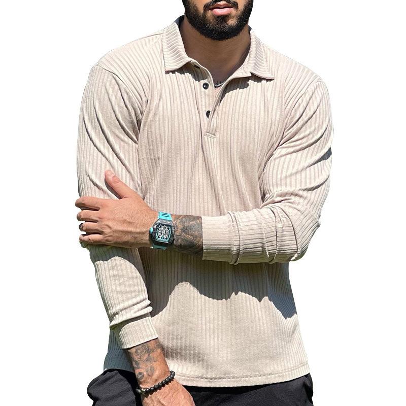 Mens Casual Lapel Solid Color Long Sleeve Polo Shirt 69584762M