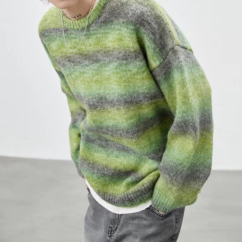 Mens Casual Gradient Striped Crew Neck Knitted Pullover Sweater 93359000M