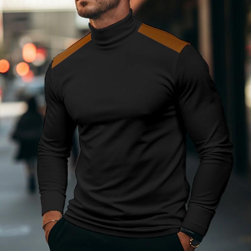 Mens Color Block Half High Collar Long Sleeve T-shirt 06983476Z