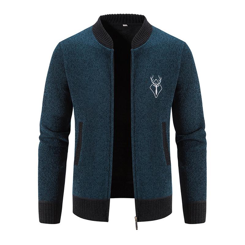 Mens Retro Colorblock Stand Collar Embroidered Warm Cardigan 08327801Y