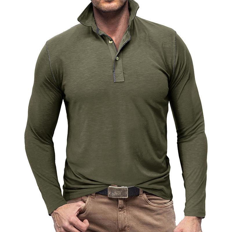 Mens Solid Color Long Sleeve Lapel Polo Shirt 28855071X