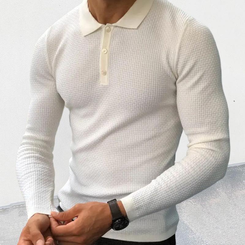 Mens Solid Knit Lapel Long Sleeve Slim Sweater 84151284Z