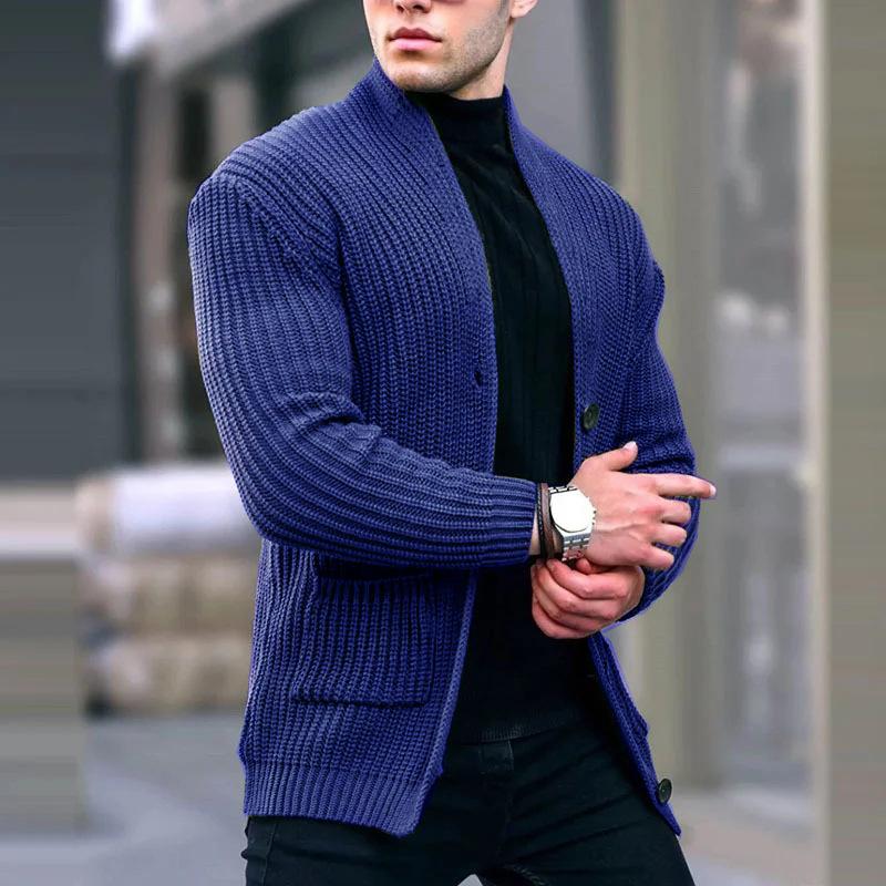 Mens Casual Slim Button Long Sleeve Solid Color Knit Cardigan 37468341M