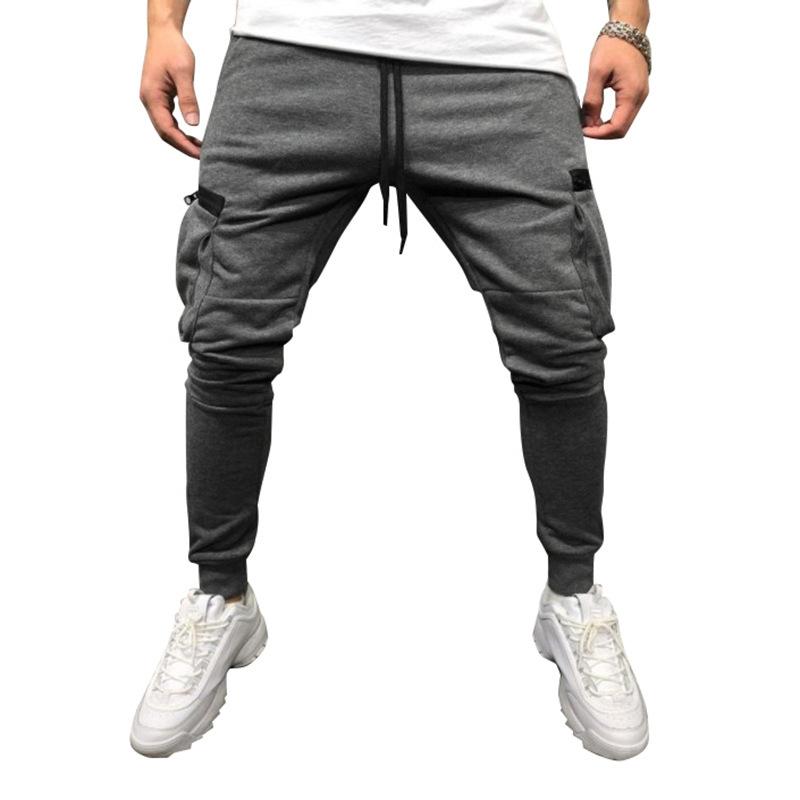 Mens Solid Color Elastic Waist Multi-pocket Casual Sweatpants 62894265Z