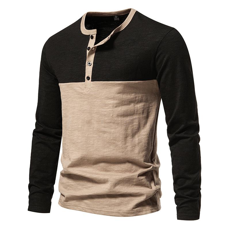 Mens Color Block Henley Collar Long Sleeve T-shirt 18586802Z