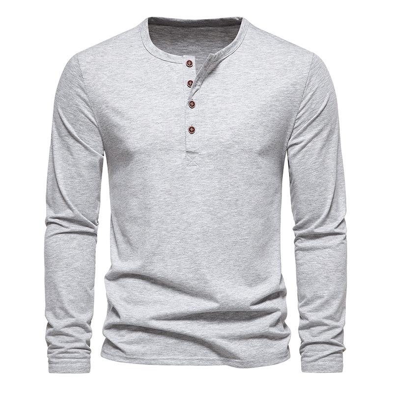 Mens Solid Henley Collar Long Sleeve Casual T-shirt 52904398Z