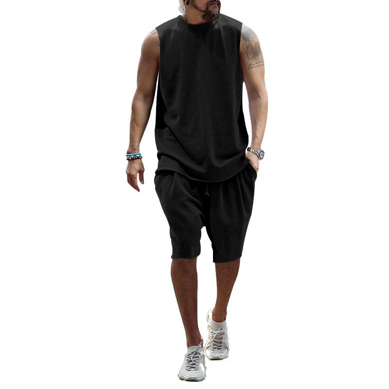 Mens Casual Round Neck Loose Tank Top Sports Shorts Set 71482577M