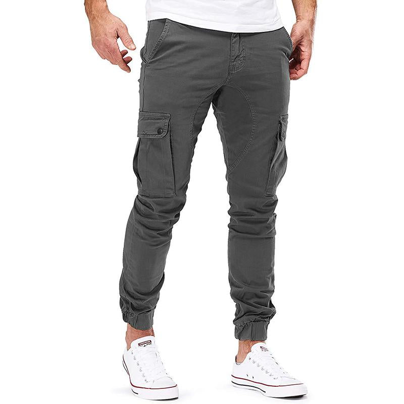 Mens Casual Multi-Pocket Solid Color Cargo Pants 32382425M