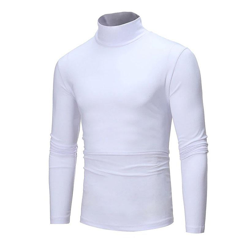 Mens Casual High Collar Solid Color Long Sleeve T-Shirt 40740072M