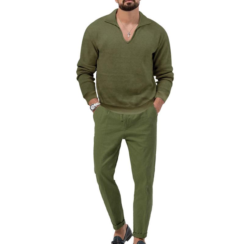 Mens Solid Color Casual All-Match Long Sleeve Trousers Set 60536005X