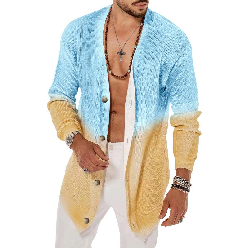 Mens Fashion Color Contrast Single Breasted Long Sleeve Cardigan 46541153M