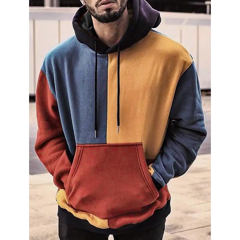 Mens Vintage Color Block Kangaroo Pocket Hooded Sweatshirt 97412532Y