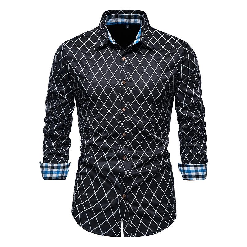 Mens Vintage Plaid Lapel Long Sleeve Shirt 90549321Y