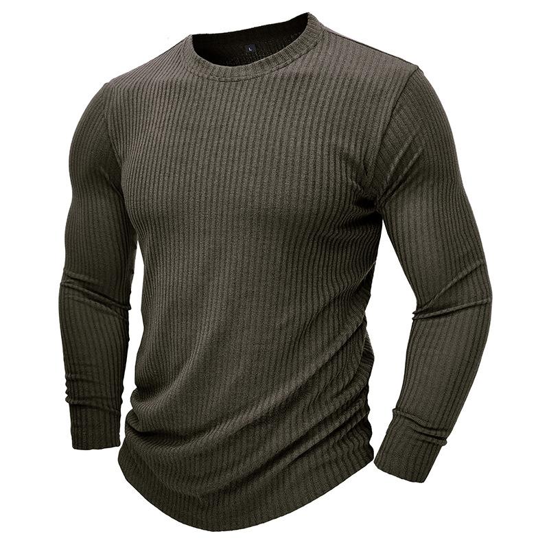 Mens Casual Solid Color Collar Long Sleeve Round T-Shirt 69622690M