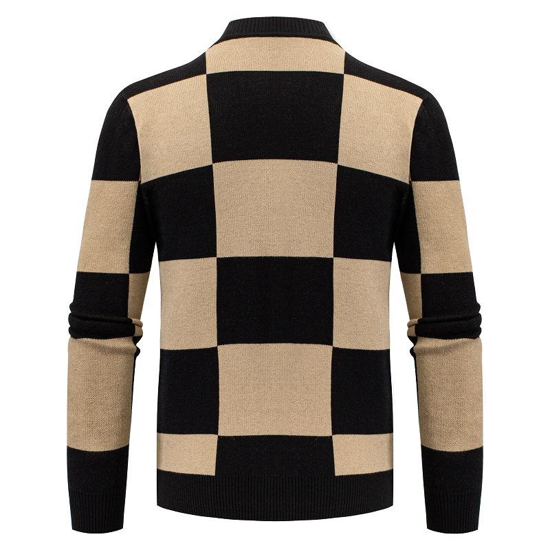 Mens Stylish Color Contrast Check Single Breasted Knit Cardigan 50316154M