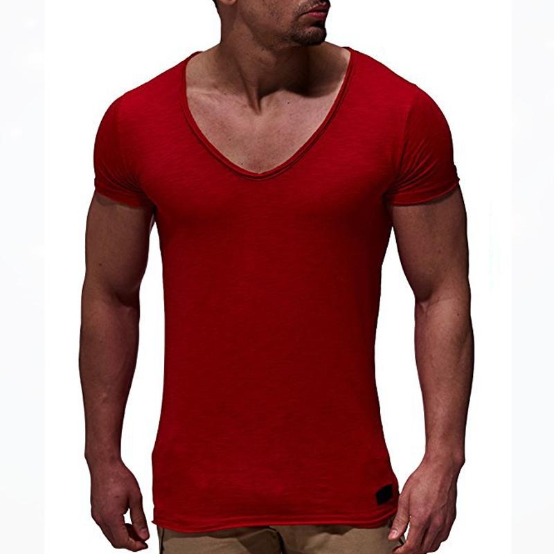 Mens Fashion V Neck Short Sleeve Solid Color T-Shirt 57972844X