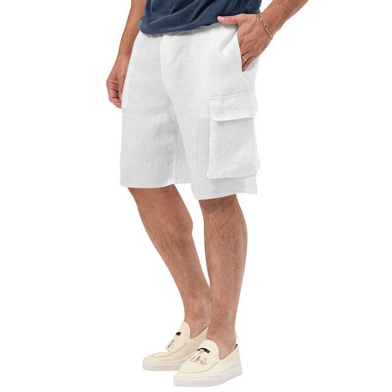 Mens Casual Linen Multi-Pocket Solid Color Shorts 68094733M