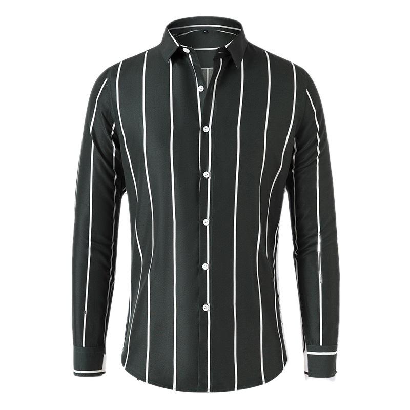 Mens Striped Long Sleeve Lapel Shirt 17373379X