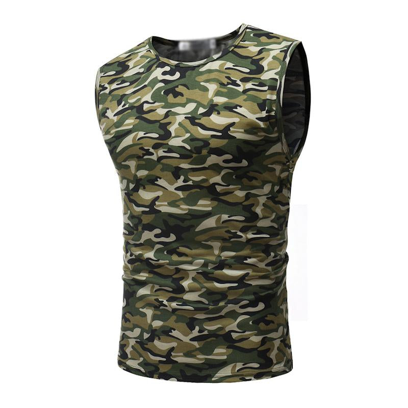 Mens Casual Round Neck Slim Fit Camouflage Sports Tank Top 77705629M