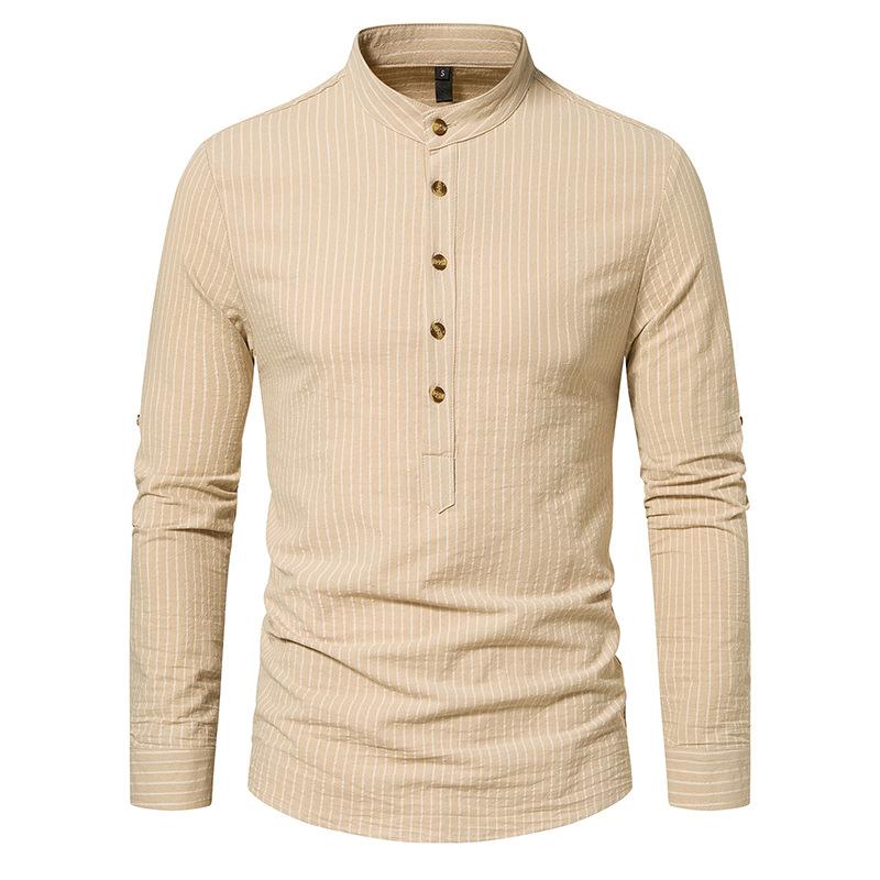 Mens Casual Striped Stand Collar Long Sleeve Shirt 95806899X