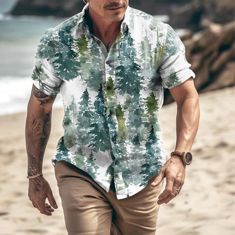 Mens Lapel Print Hawaiian Short Sleeve Shirt 89057222X