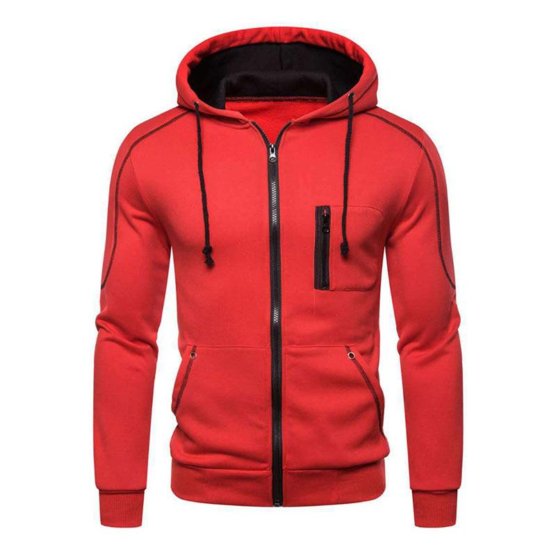 Mens Casual Color Block Zip Long Sleeve Sports Hoodie 67415663M