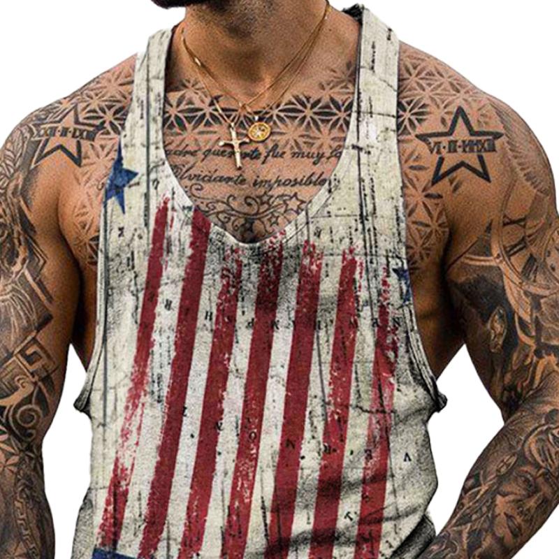 Mens National Flag Print Loose All-Match Sports Tank Top 99953091X