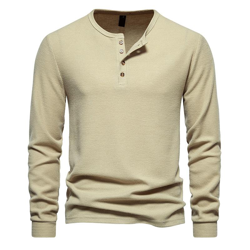 Mens Casual Solid Color Waffle Henley Collar Long Sleeve T-Shirt 28095775Y