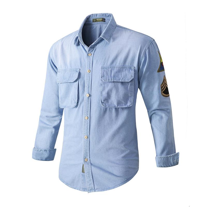 Mens Vintage Lapel Single Breasted Long Sleeve Denim Shirt 42719639X