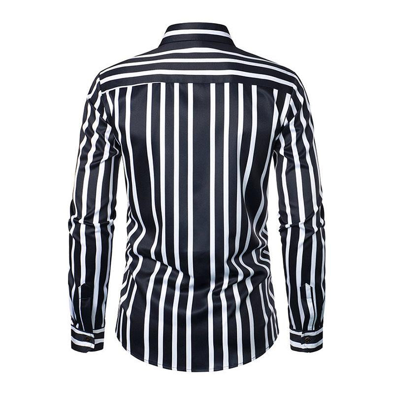 Mens Casual Striped Printed Lapel Long Sleeve Shirt 40123410M