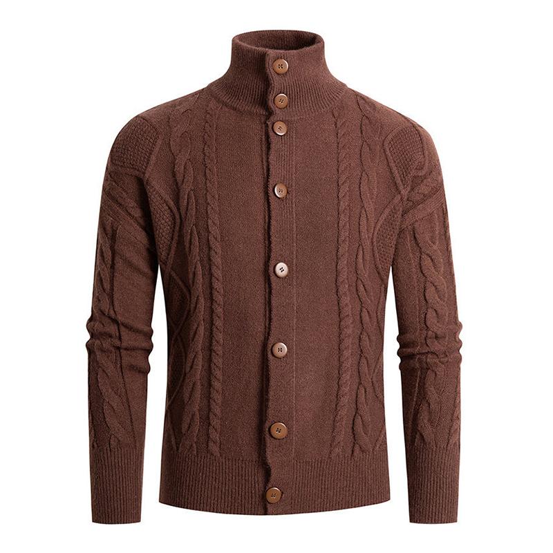 Mens Casual Lapel Single-Breasted Thickened Warm Knitted Cardigan 73185948M