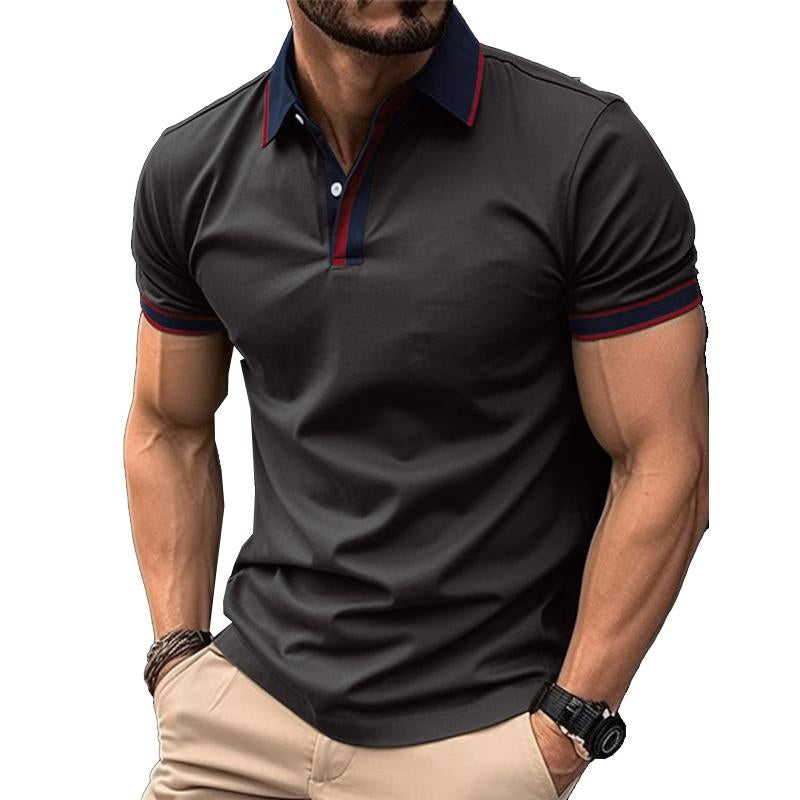 Mens Printed Lapel Short Sleeve Buttoned Pullover POLO Shirt 47950651X