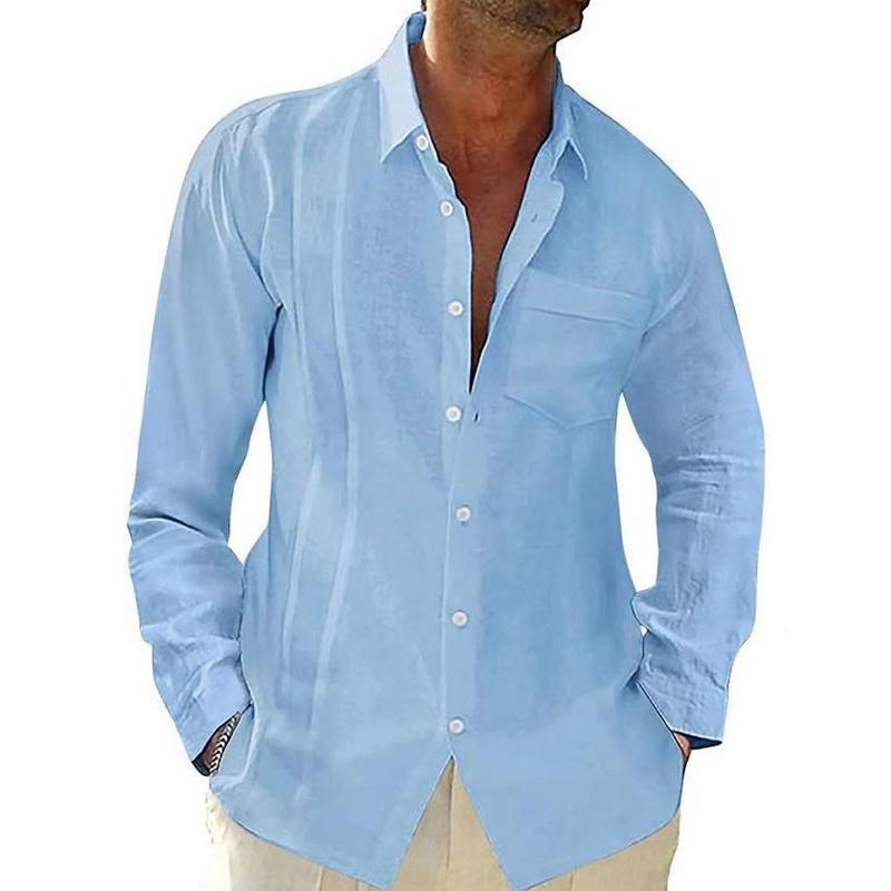 Mens Casual Solid Color Lapel Breast Pocket Long Sleeve Shirt 27195068Y