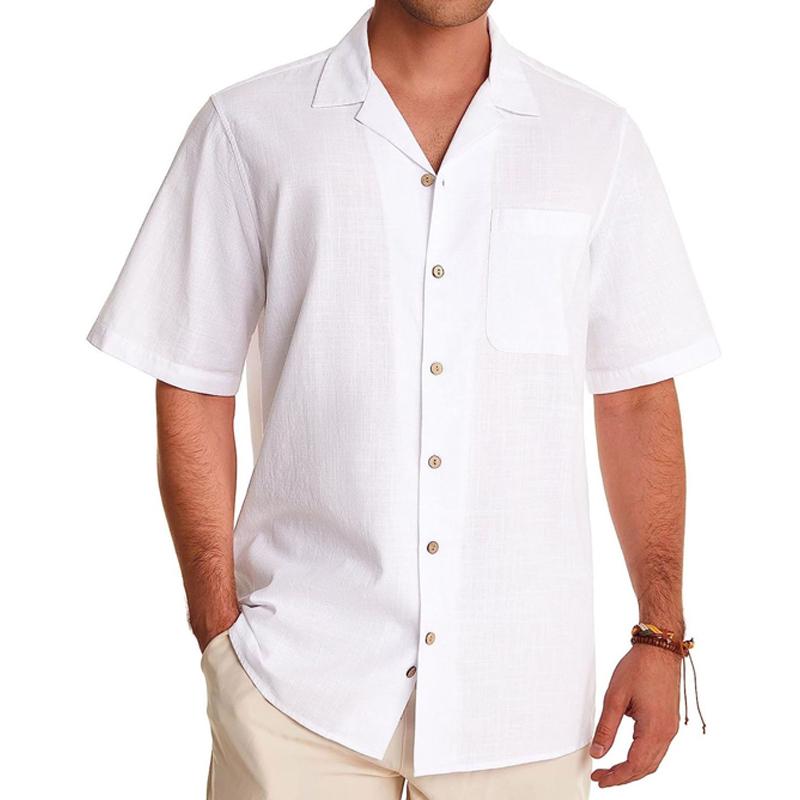 Mens Casual Solid Color Breast Pocket Short Sleeve Lapel Shirt 48145303Y