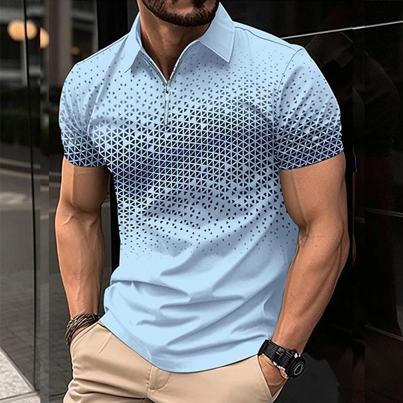 Mens Casual Print Zipper Short Sleeve POLO Shirt 76060962Y