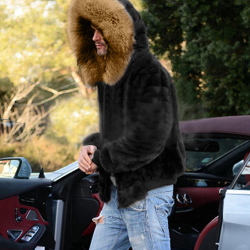 Mens Resort Soft Outdoor Warm and Comfortable Hooded Fur Jacket 35641551X