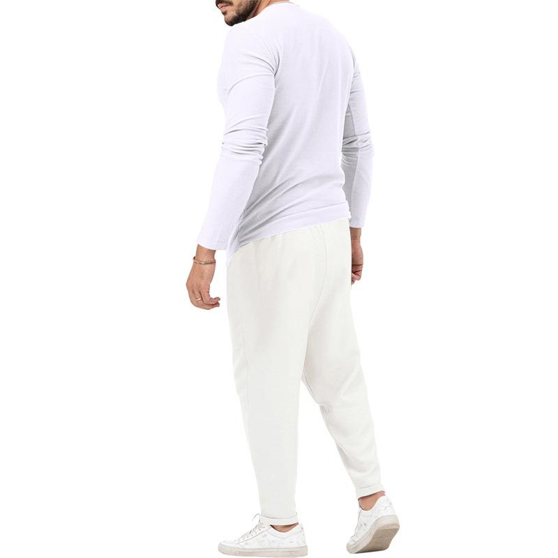 Mens Solid Color Casual Long Sleeve Henley T-Shirt Trouser Set 72706978X