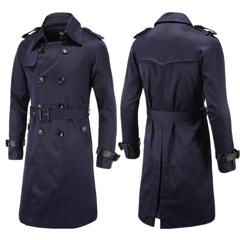 Mens Casual Slim Double Breasted Belt Long Trench Coat 07374820M