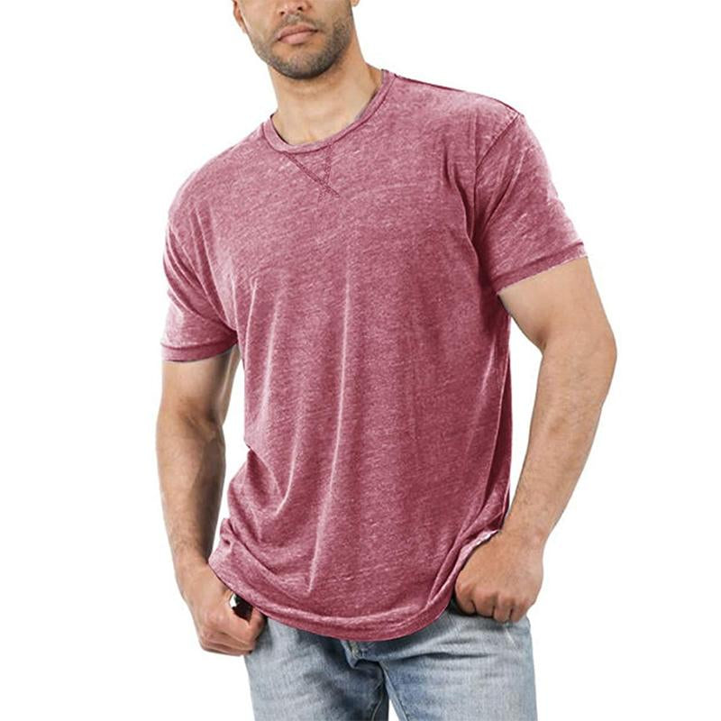 Mens Casual Round Neck Solid Color Basic Short-Sleeved T-Shirt 04334936M