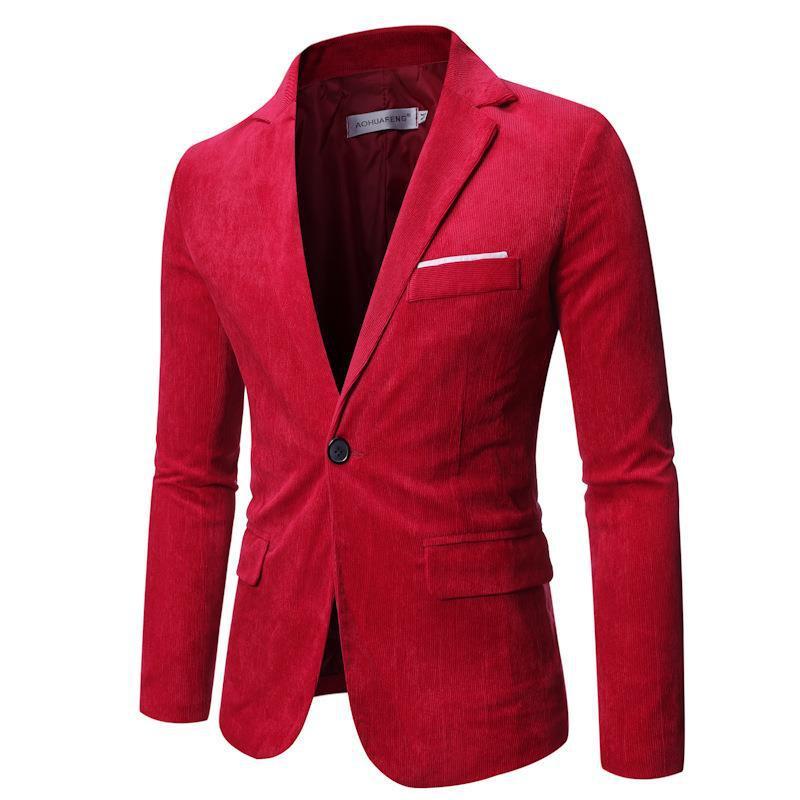 Mens Casual Solid Color Corduroy Lapel Blazer 31425349Y