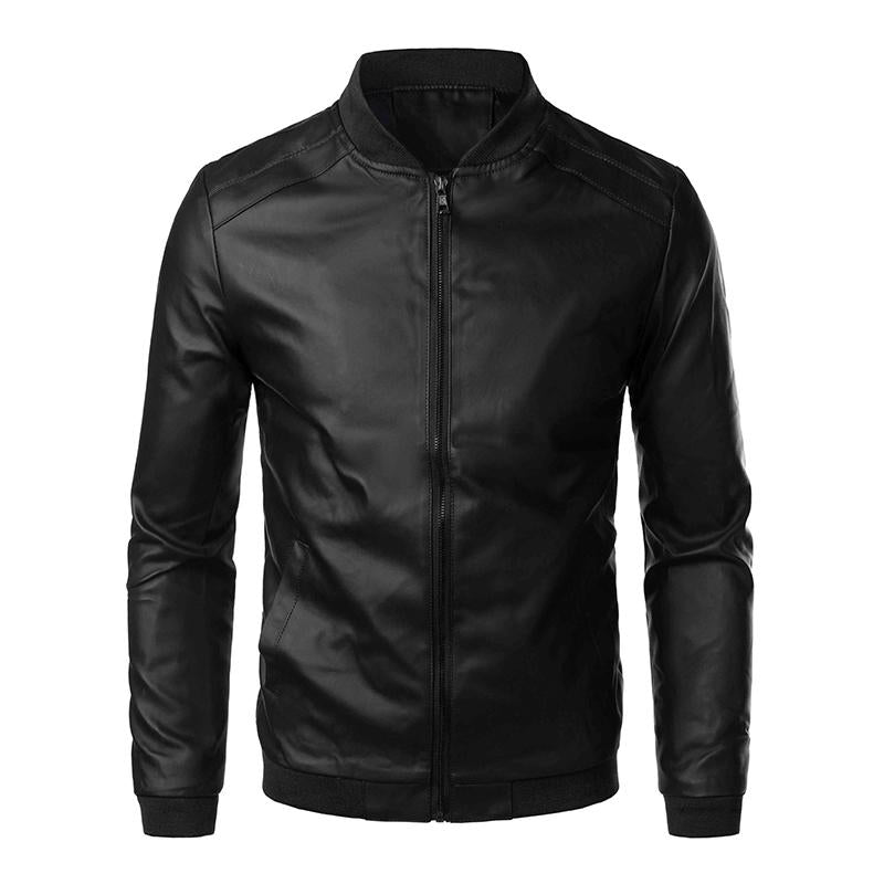 Mens Casual Baseball Collar Motorcycle Slim Fit Leather Jacket 28573682M